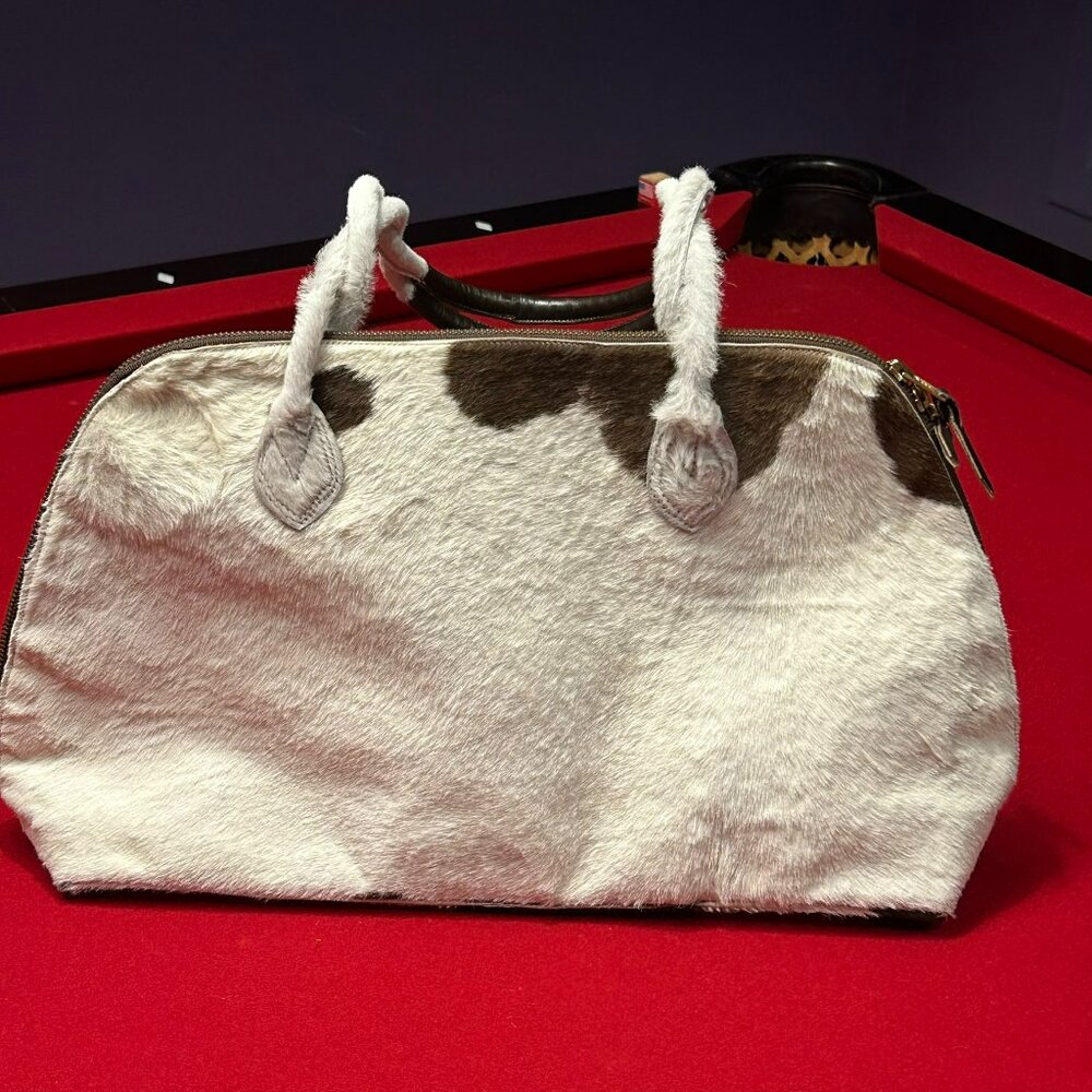 Custom Made Cowhide Zip Tote Bag ✨ Brown & White - Picture 2 of 11